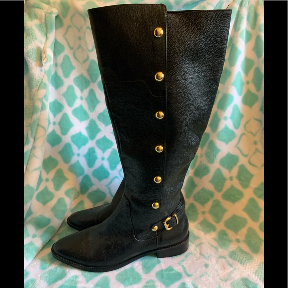 Micheal Kors Carney tall leather gold stud boot 6